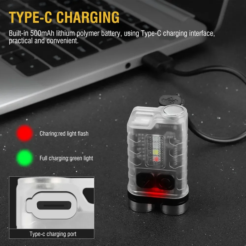 BORUiT V3 UV LED EDC Keychain Flashlight Type-C Rechargeable Work Light Torch with Magnet Waterproof Camping Pocket Lantern