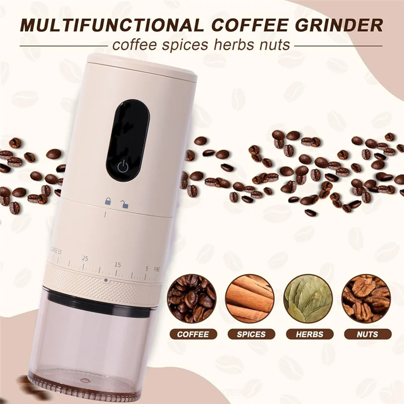 مطحنة القهوة المحمولة ABVI مطحنة القهوة الكهربائية مع إعدادات طحن قابلة للتعديل للسفر والتخييم والمكتب