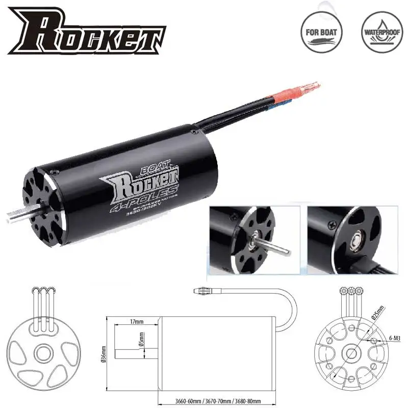 Rocket-RC 2948/2958/2968 Brushless Motor 70A ESC Water Cooling Jacket Combo for 600-800mm RC Boat Ship Model Upgrade Parts