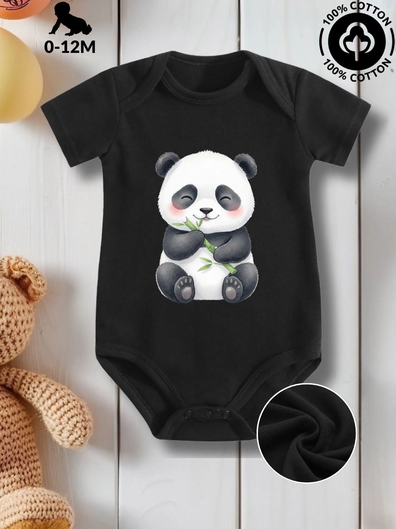 

Детский костюм унисекс для ползания Panda Eating Bamboo, комбинезон из чистого хлопка для ухода за кожей, всесезонный черный боди 190GSM