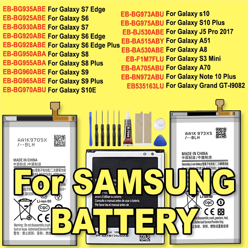 NEW Battery For Galaxy S10E J5 A70 Nnte 10 A8 A51 Grand DUOS S3 S6 S7 Edge S8 S9 S10 Plus SM-A515 2017 J530 SM-G973 GT-I8190