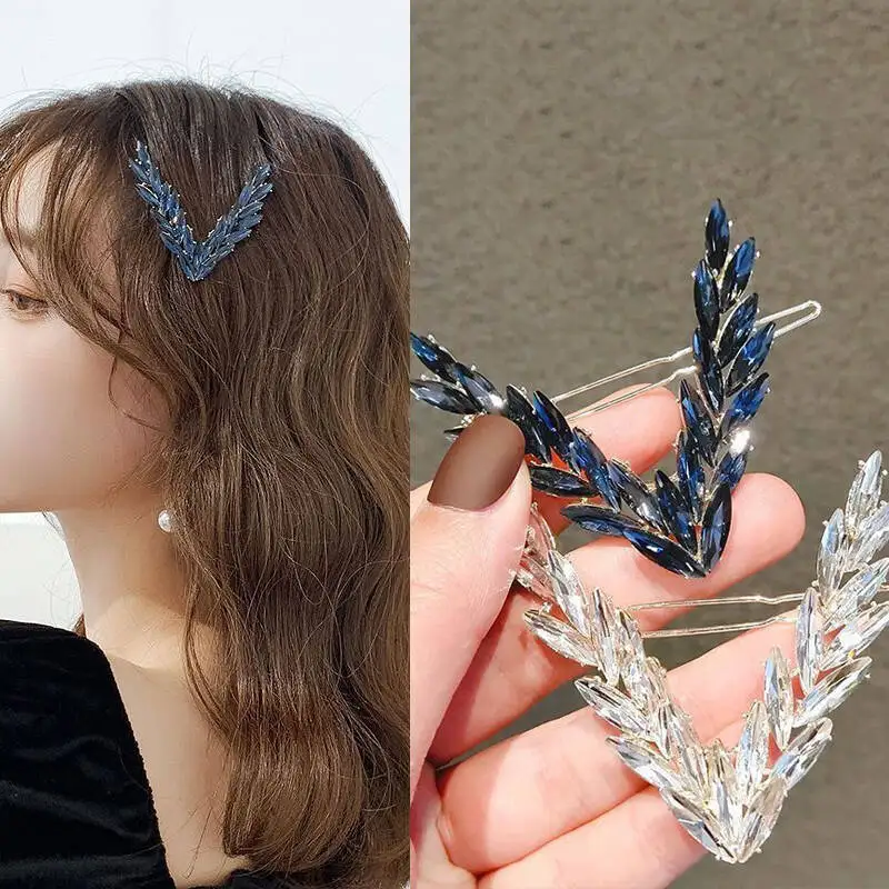

Блестящие хрустальные V-образные заколки для волос для женщин, корейская мода, аксессуары для волос с металлическими листьями, заколки для волос для девочек, заколки для волос, оптовая продажа
