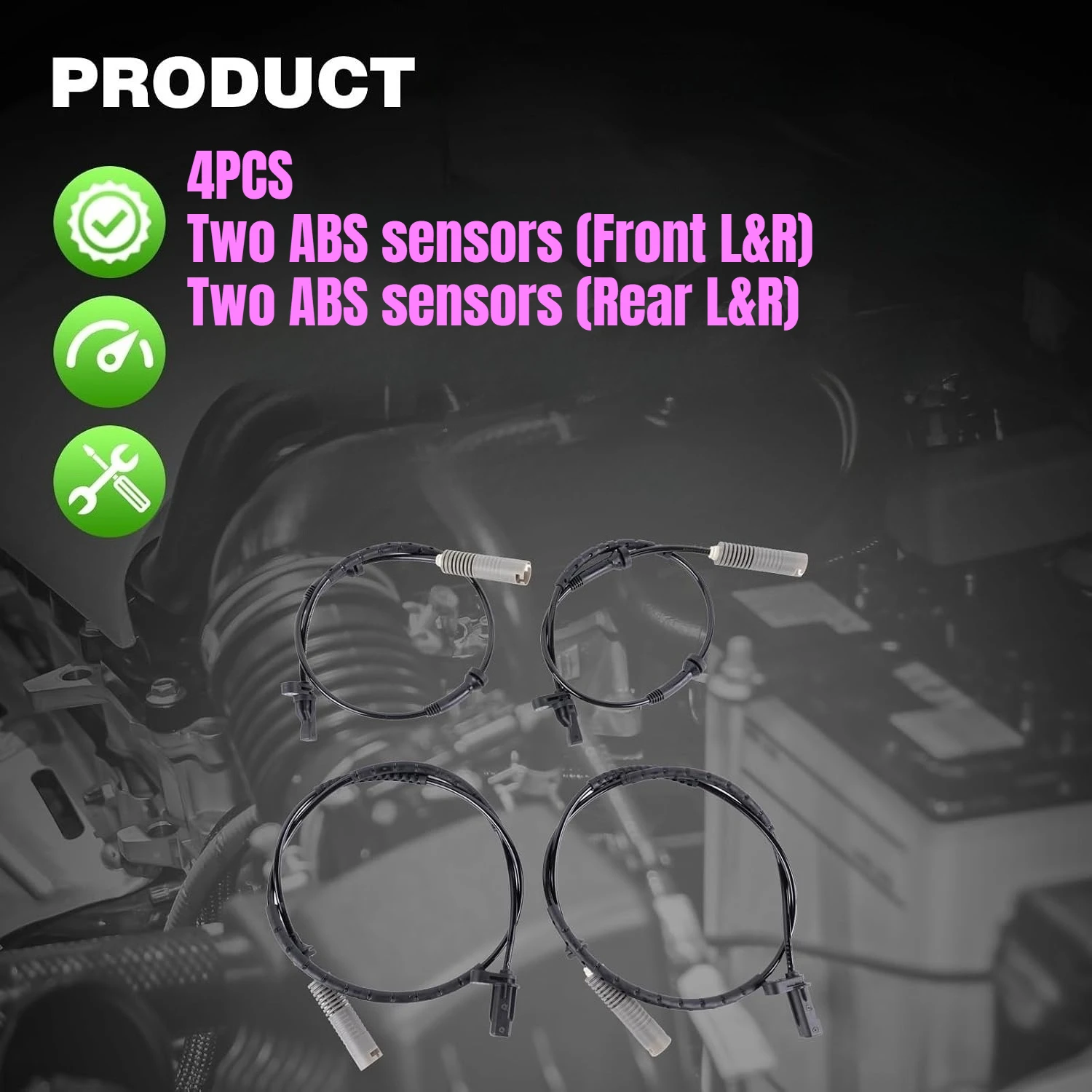 4PCS Front+Rear Left/Right ABS Wheel Speed Sensor Compatible with BMW 330Ci,335d,325iX,135is,130i,330i,328xi,328is,325es,325is