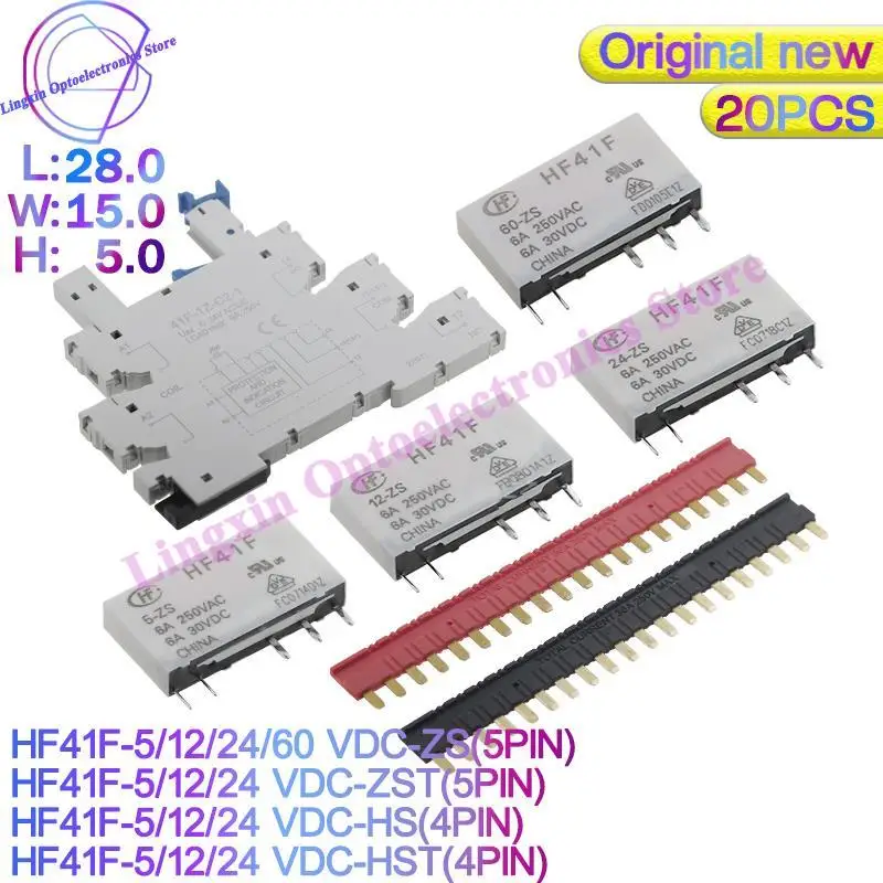 

Free shipping 20Pcs/Lot HF41F - 05 012 024 -ZS -HS -ZST -HST 41F-C2-1 HF41F-012-ZS 5PIN 6A HF41F-024-ZS Relays 5V 12V 24V 60V DC