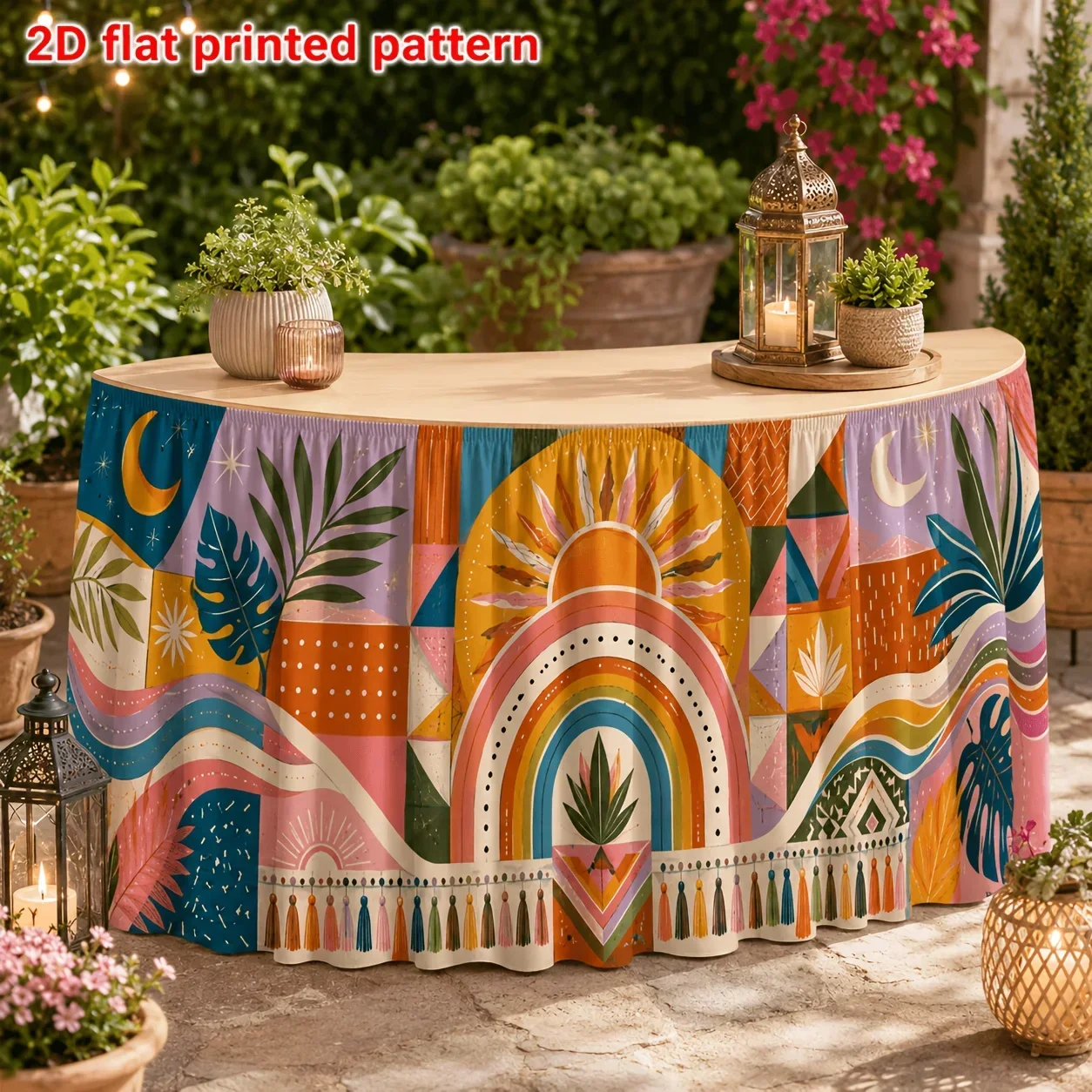 1 piece of table flag table skirt. Bohemian abstract printed table skirt. Rainbow sun and moon turtle.xzj