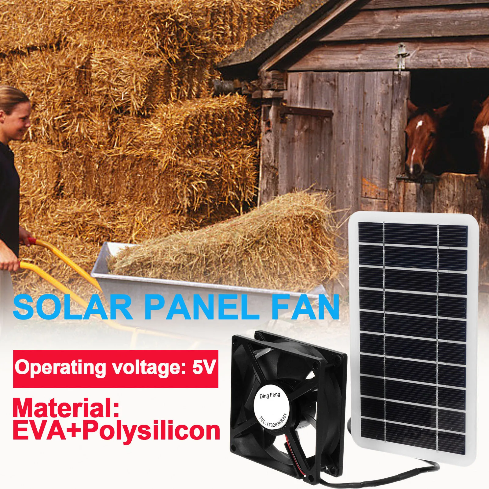 Solar Panel Powered Fan Waterproof Solar Panel Long Lasting Fan for Dog Chicken House Greenhouse