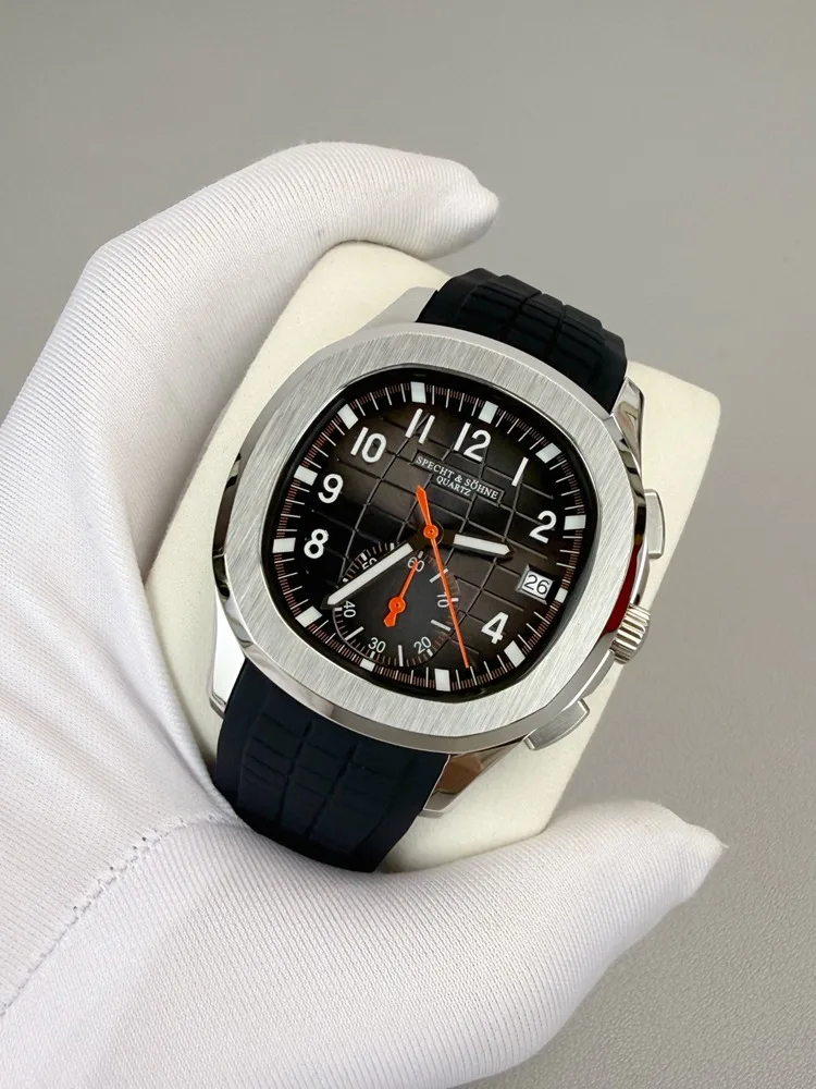 Specht&Sohne Sports Watches For Men Orange Top Brand Luxury Rubber Stainless Steel Chronograph Quartz Wristwatch 50M Waterproof