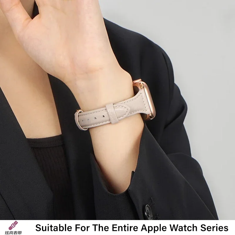 حزام جلدي صغير الخصر لساعة أبل S10 9 8 7 6 SE 5 38/40/41/42/44/45/46/49 مللي متر IWatch Ultra سوار
