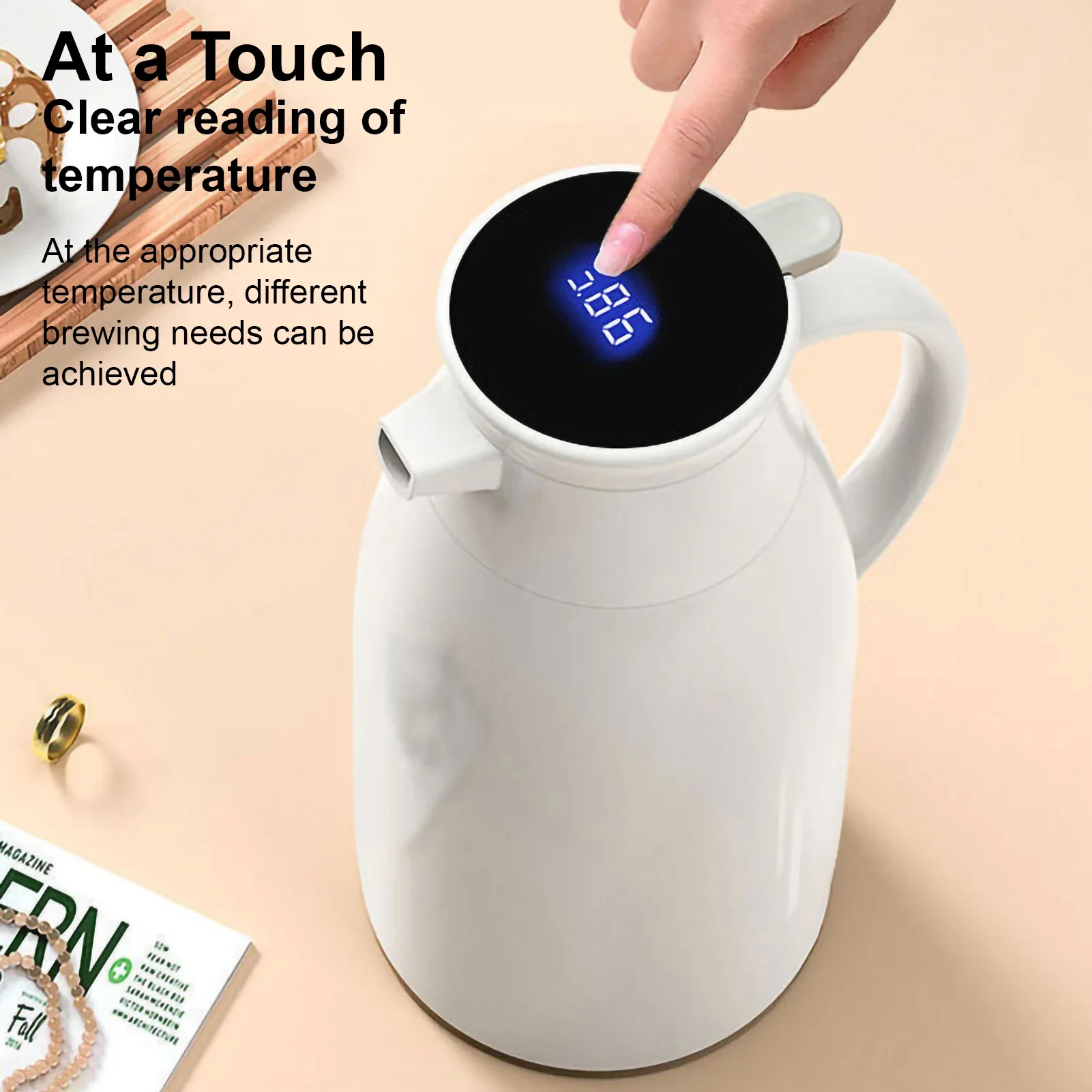 1L الترمس الزجاج بطانة قوارير مفرغة سعة كبيرة زجاجة ماء المطبخ غلاية حرارية المنزلية شاشة ديجيتال القهوة