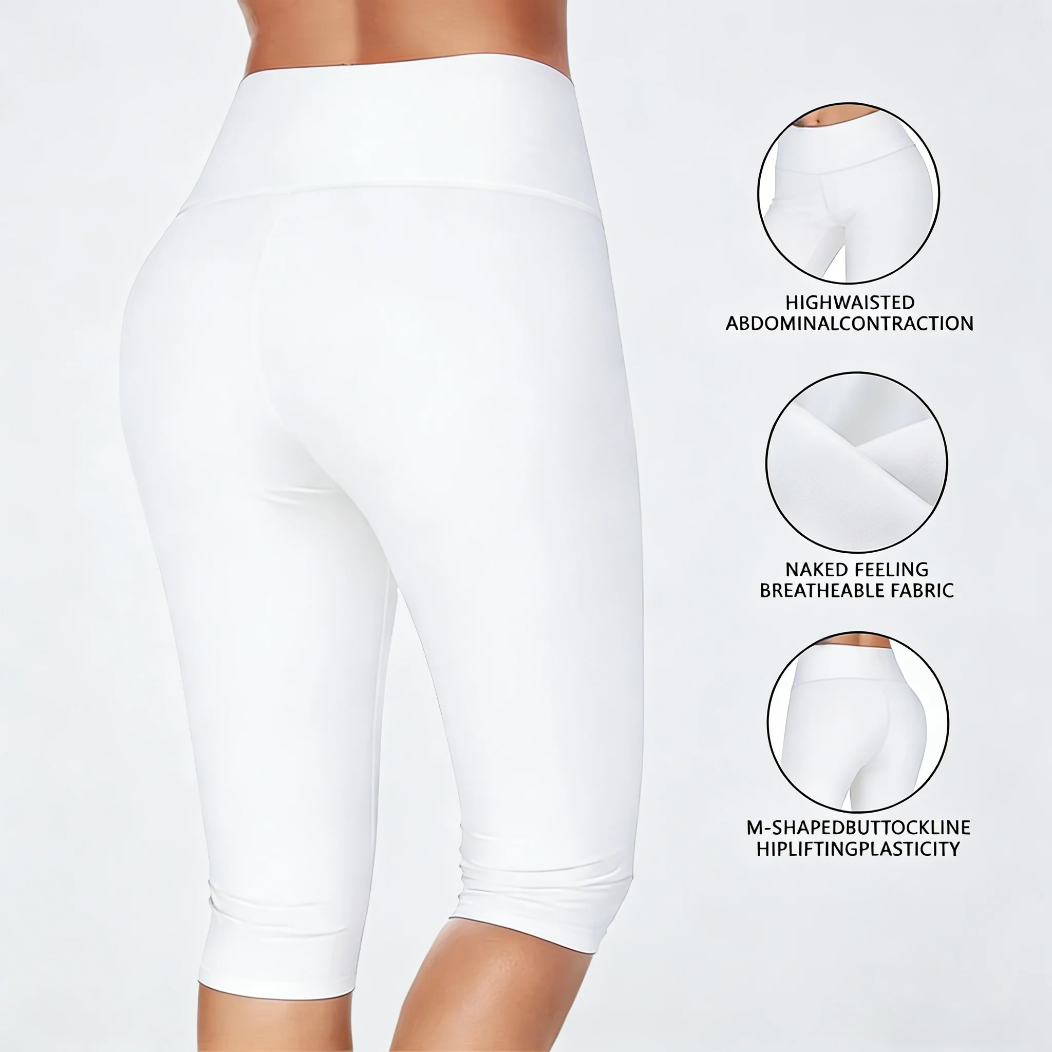 Women's High Waisted White Leggings Knee-Length Yoga Pants Stretchy  Breathable for Workout, Running, and Daily Casual Wear