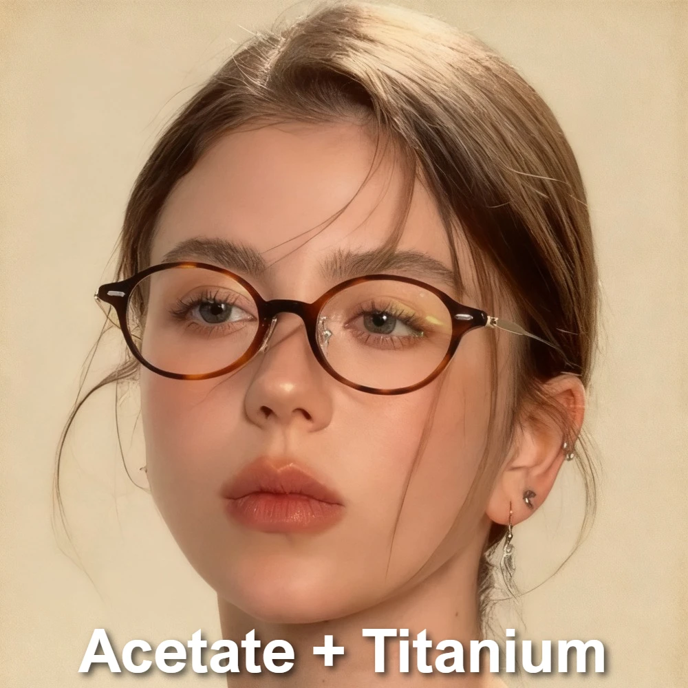 

Rx Glasses Fram Fashion Oval Vintage Ultra-Light Acetate Titanium High Quality Eyeglass Blue Light Readers for Men & Women