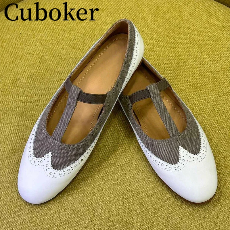 2024 Round toe Leather T- straps Woman's Loafers Flats Shoes Luxury Fashion Doudou Shoes Slip-on Walk Shoes Formal Dress Shoes