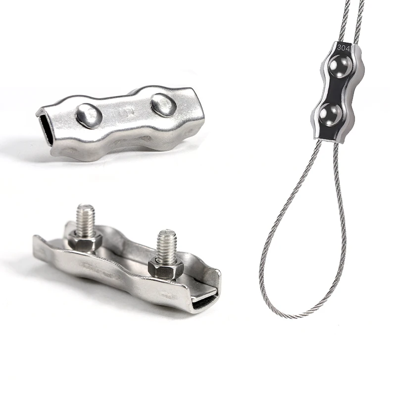 Clips de cuerda de alambre dúplex de acero inoxidable 304, abrazadera de cable de doble perno dúplex, clip de cuerda de alambre de 2 postes para cable de diámetro