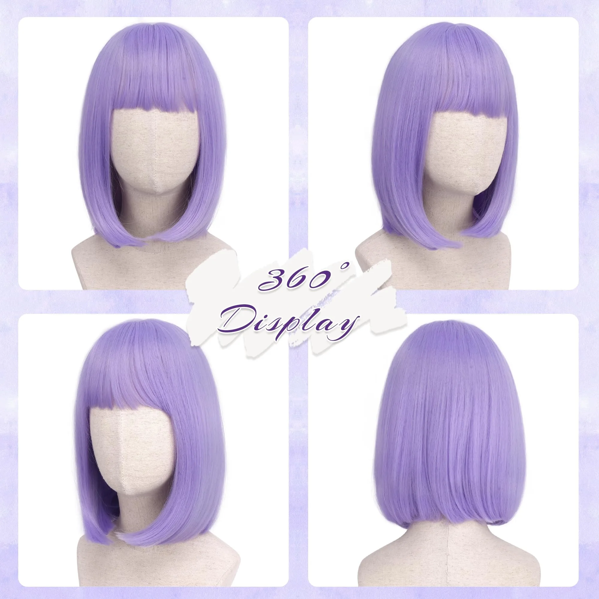 Light purple bob hairstyle short straight synthetic wig for Halloween party cosplay role-playing wig daily wig hot wire wig set