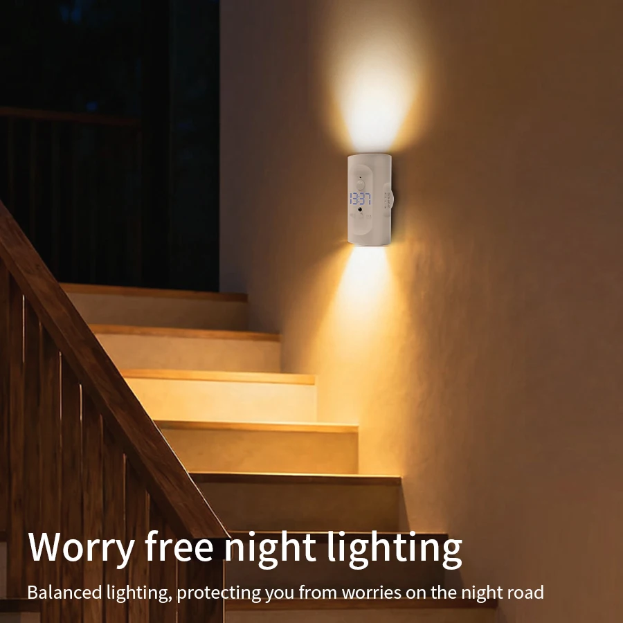 

Интеллектуальный настенный светильник с датчиком человеческого тела и функцией часов, светодиодный прикроватный ночник с дистанционным управлением, светильник для прохода в шкафу