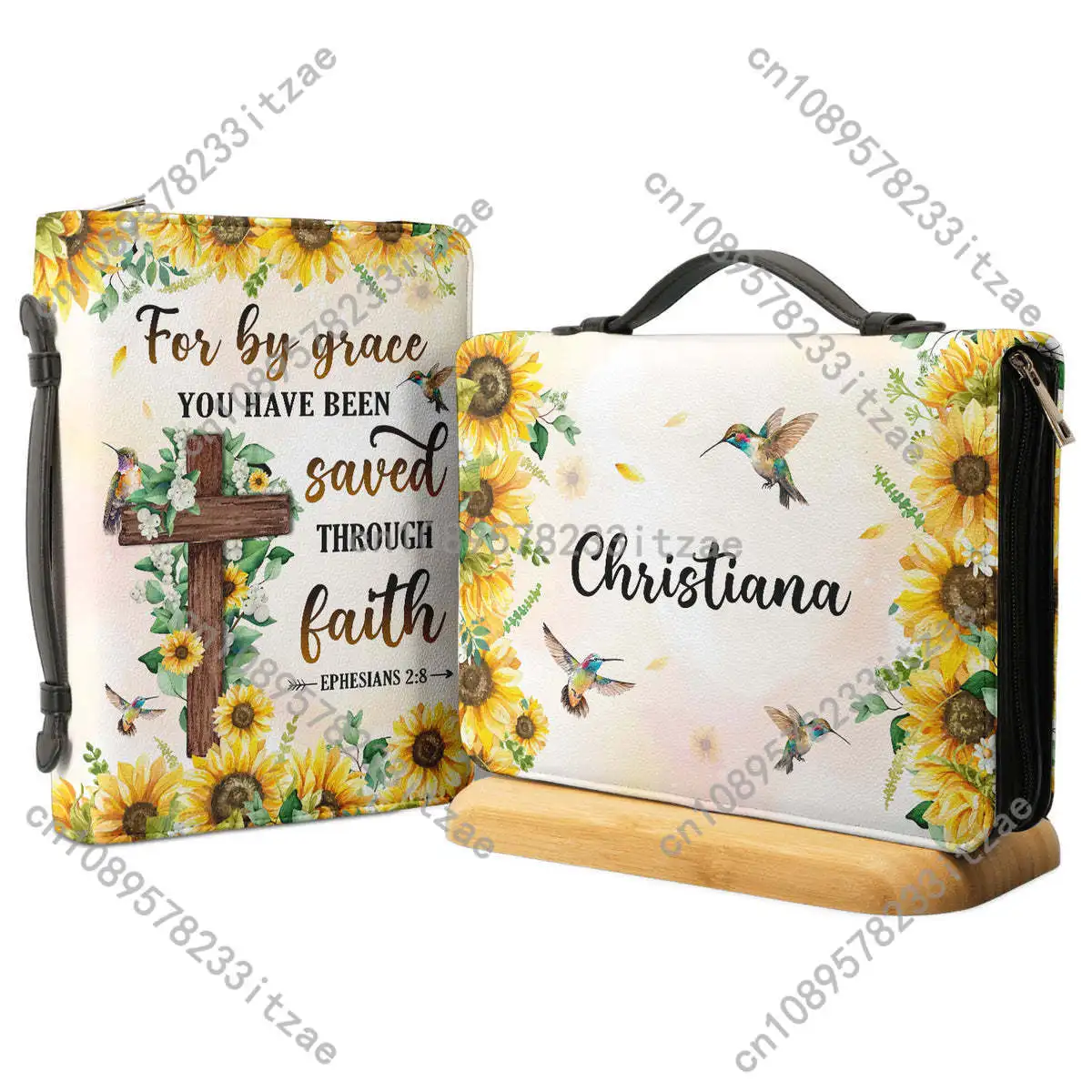 عباد الشمس الصليب الطنان تصميم حقيبة الكتاب المقدس الجلدية للنساء الكتاب المقدس الآية طباعة السيدات مقبض حقيبة يد 2024 غطاء الكتاب المقدس المخصص