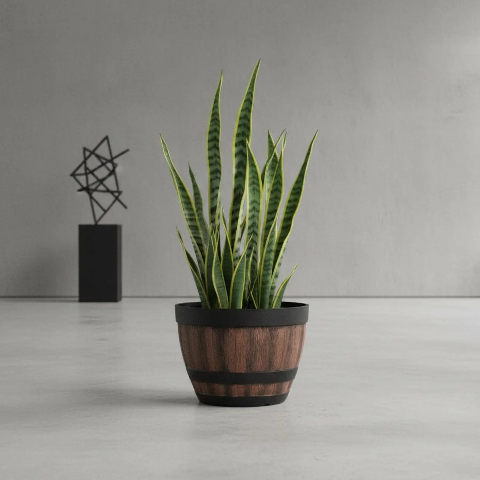 Imitation Wood Barrel Planter Nordic Design Rustic Barrel Flower Pot Faux Wood Grain Planter Long-Lasting Lightweight for Garden
