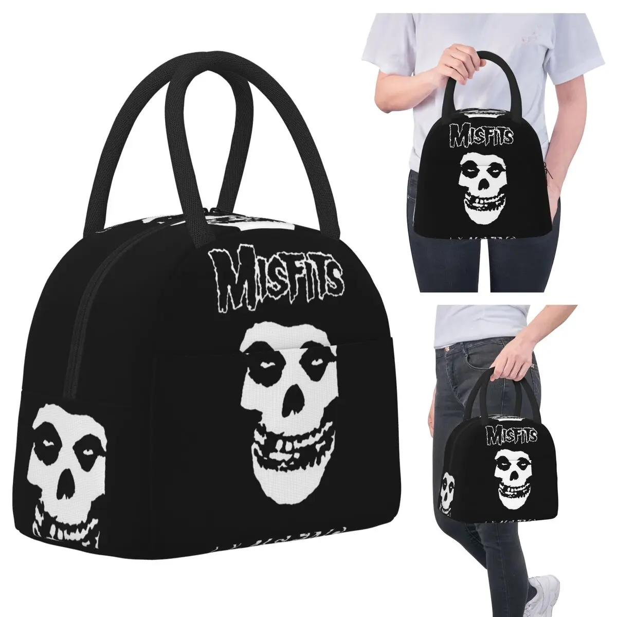 

Misfits сумки для обеда с черепом, изолированная коробка для бенто, портативная сумка для обеда, многоразовые сумки для пикника, термосумка для женщин и девочек, школы