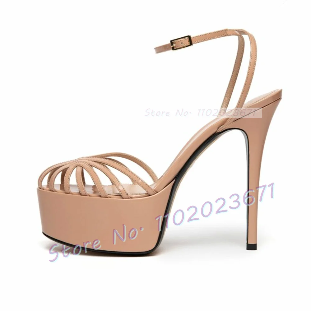 Cage Patent Platform Sandals in Purple Women Elegant Cross Strap Super High Heels Shoes Summer Luxury Chic Nude Party Shoes