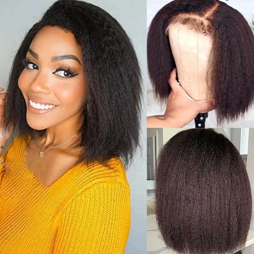 

13x4 13x6 Lace Frontal Wigs Kinky Straight Transparent Lace Front Wig Short Human Hair Wigs for Women 4x4 Yaki Bob Edged Wigs