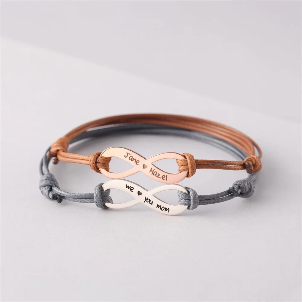 

Mother's Day Custom Infinity Handmade Leather Bracelet For Women Men Personalized Bracelet Jewelry Anniversary Family Mom Gift