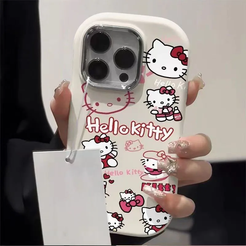 Sanrio Hello Kitty Kawaii kreskówka etui na telefon iPhone 15 14 13 12 11 Pro Max 7 8 Plus XR XS MAX Y2K różowa dziewczynka śliczna tylna okładka