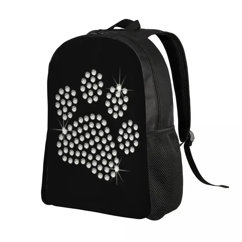 Customized 3D Print Rhinestone Dog Paw Backpack Crystal Diamond School College Travel Bags Men Women Bookbag Fits 15 Inch Laptop