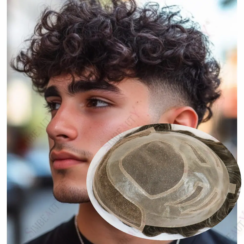 

Мужской парик VERSALITE: 20 мм, кудрявые волосы, натуральная линия роста волос, швейцарская сетка, система замещения волос из натуральных человеческих волос