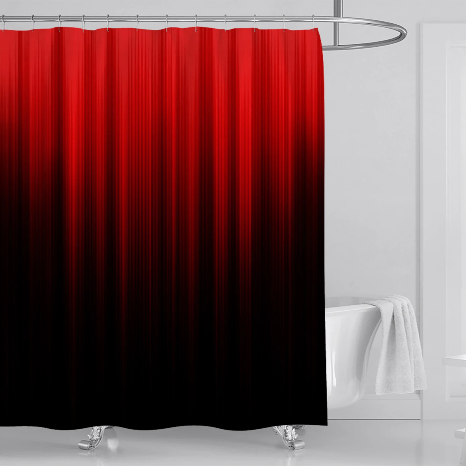 1Pc Red Black Gradient Shower Curtain, Home Bathroom Bathtub Decoration, Machine Washable, Durable Polyester Fabric 71x71 inches