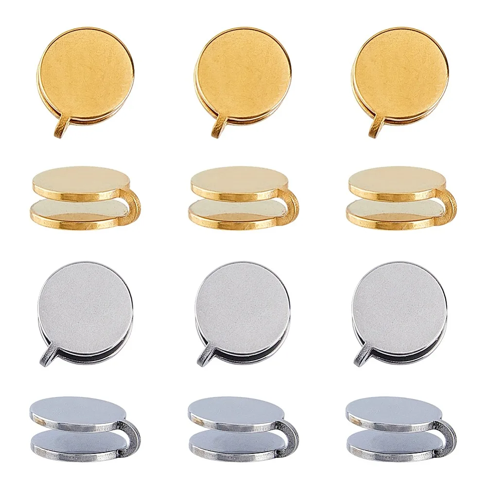 12Pcs 2 Colors 304 Stainless Steel Cuff Earrings Flat Round Golden Stainless Steel Color 13x12mm 6pcs/color