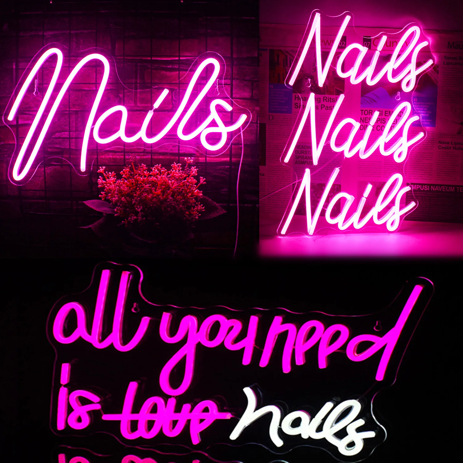 

Wanxing Nails Neon Sign Led Pink Neon Light Up Sign for Wall Decor Usb Neon Lights for Nail Salon Beauty Room Stores Shop Lamps