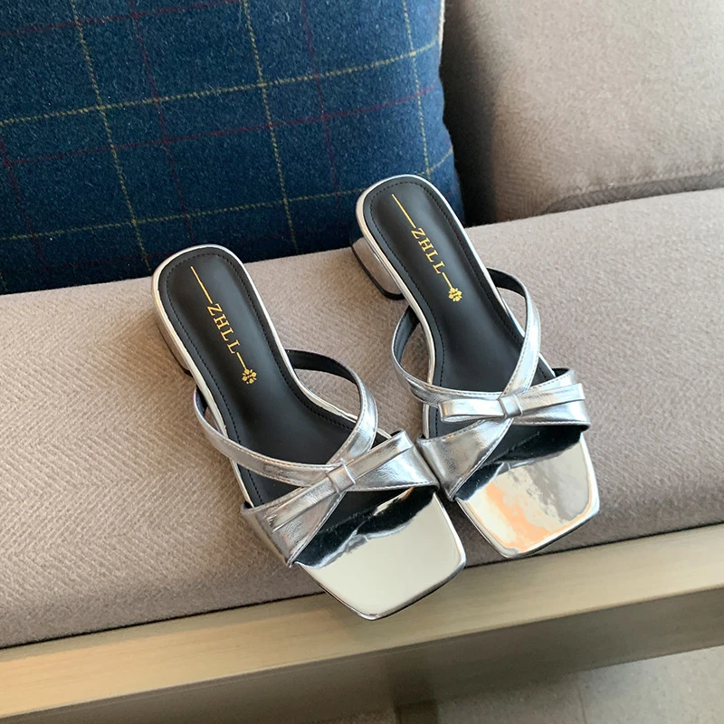 

Womens French Open Toe Heeled Slippers Summer Outdoor Thick Block Heel Sandals Wide Fit For Fat Fashion Feet Plus Size Non Slip