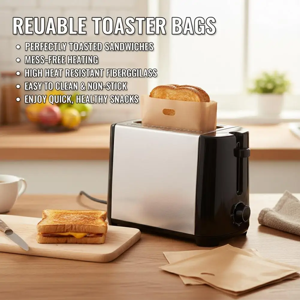 4/5/6Pcs Reusable Non-Stick Toaster Bags Heat Resistant Fiberglass Toast Bags Sandwich Toast Pouch for Toaster Oven Microwave