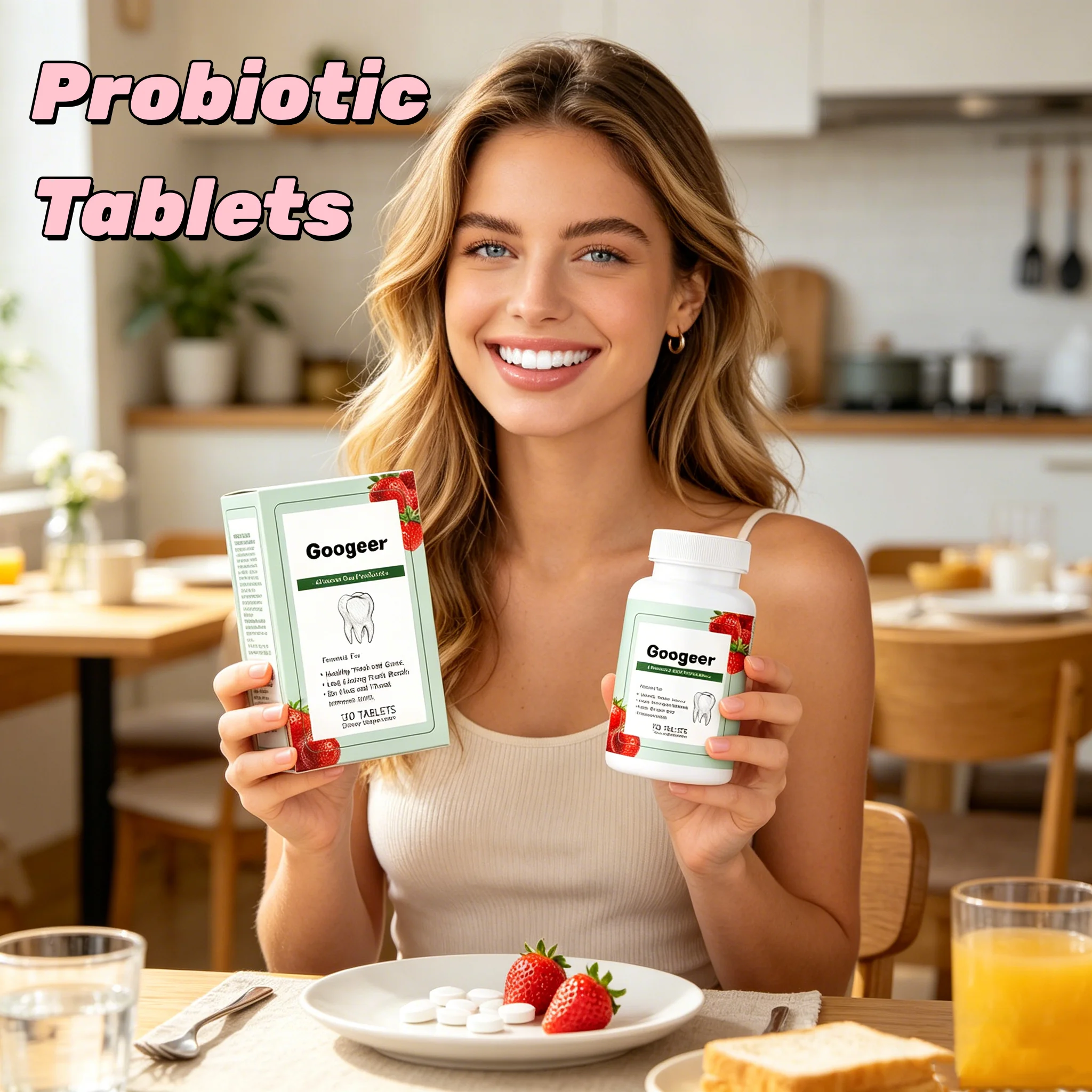 GOOGEER Probiotic Tablet Remove Dental Plaque Fresh Breath Remove Bad Breath Prevent Tooth Decay Whiten Teeth Dental Care Tablet