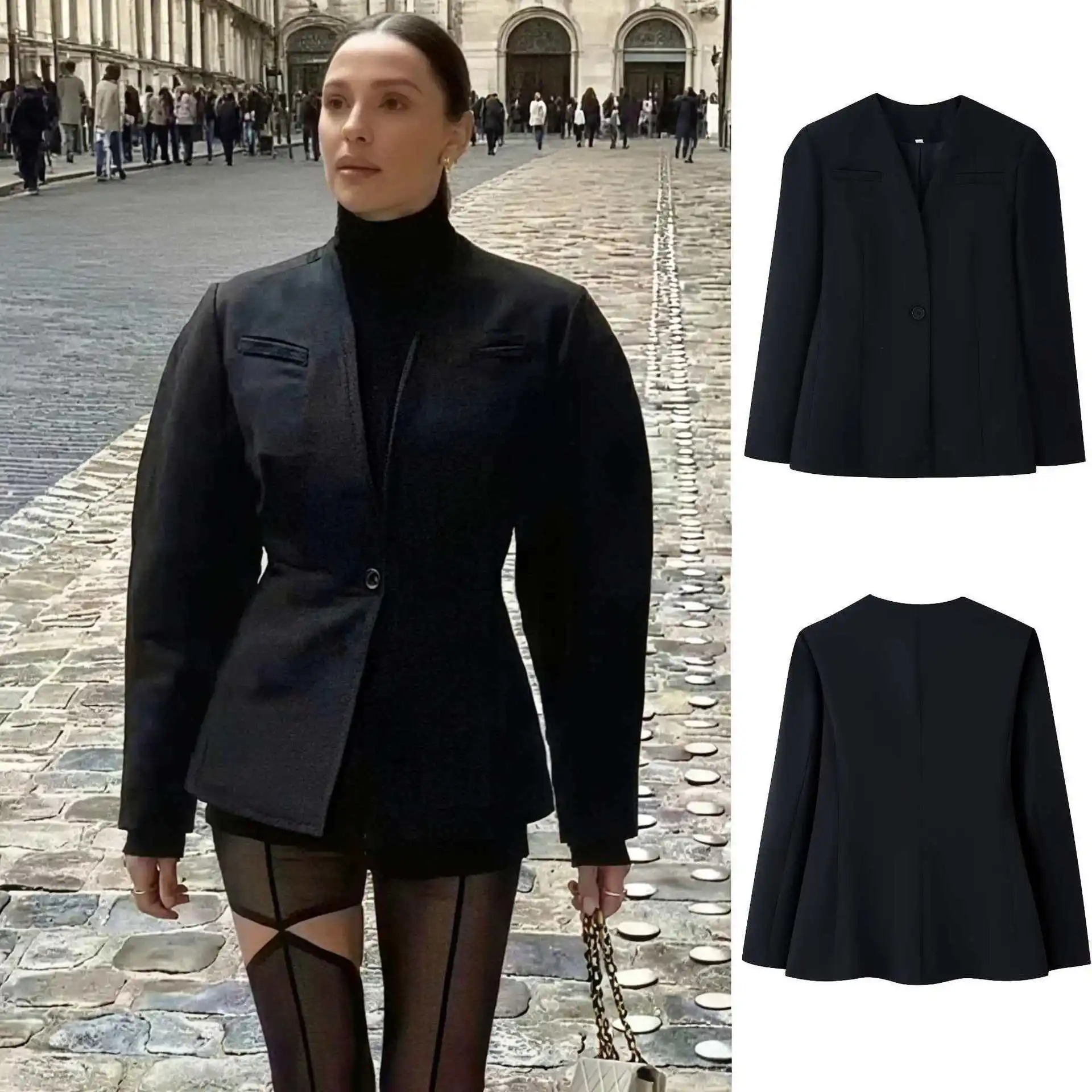 

Женский блейзер с V-образным вырезом и длинными рукавами, элегантная универсальная повседневная верхняя одежда на весну и осень