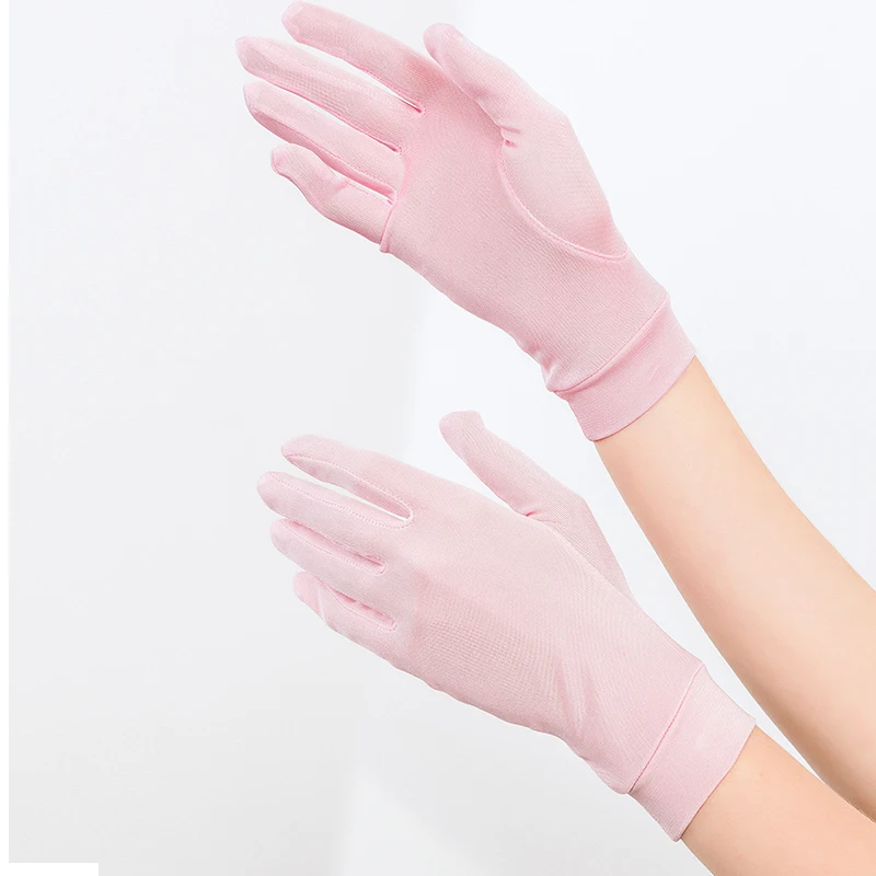 100% Mulberry Silk Sunscreen Gloves, Knitted Five-finger Driving Gauntlets, Moisturizing Skin-care Short Gloves for Women