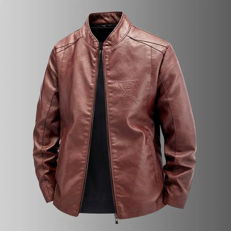 

Autumn and Spring New Style Pure Color Motorcycle PU Leather Jacket for Men Casual Loose Sports Plus Size High Quality Outerwear
