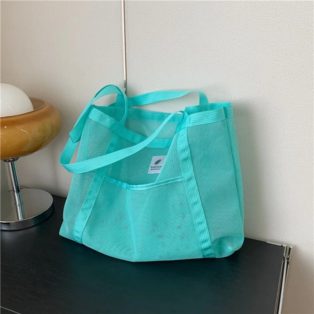 Portable Transparent Mesh Shoulder Bag Quick Dry Mesh Net Travel Beach Bag Casual Shopping Swimming Shower Bags for Women