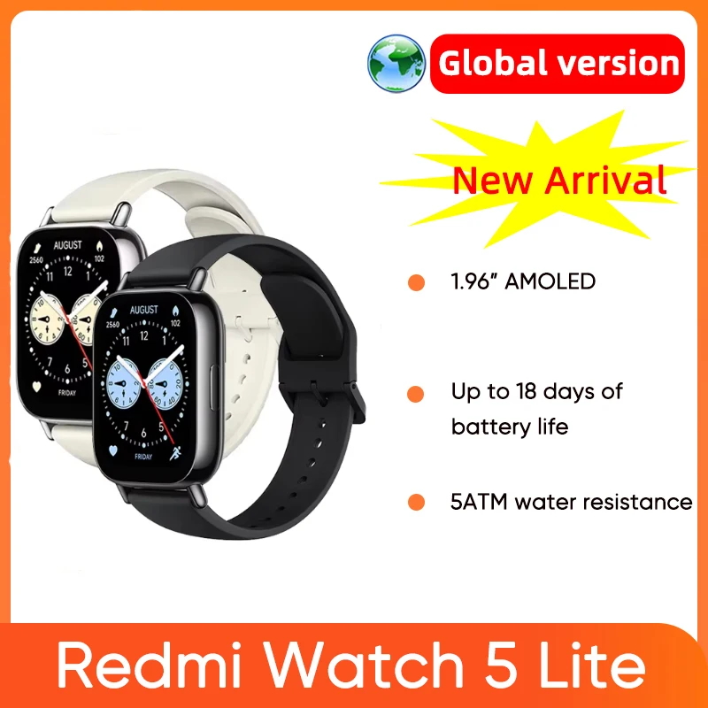 Xiaomi Redmi Watch 5 Lite Global Version 1.96'' AMOLED Screen Mi Smartwatch Bluetooth Calling GNSS 150+ Sport Modes 5ATM