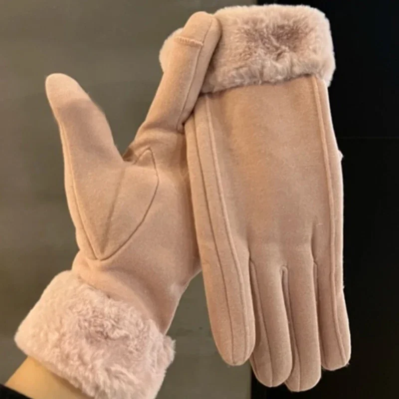 Vrouwen Winter Dikke Pluche Handschoenen Mode Warm Outdoor Dame Touchscreen Rijden Thermische Handschoenen Sport Fietsen Lange Vinger Wanten