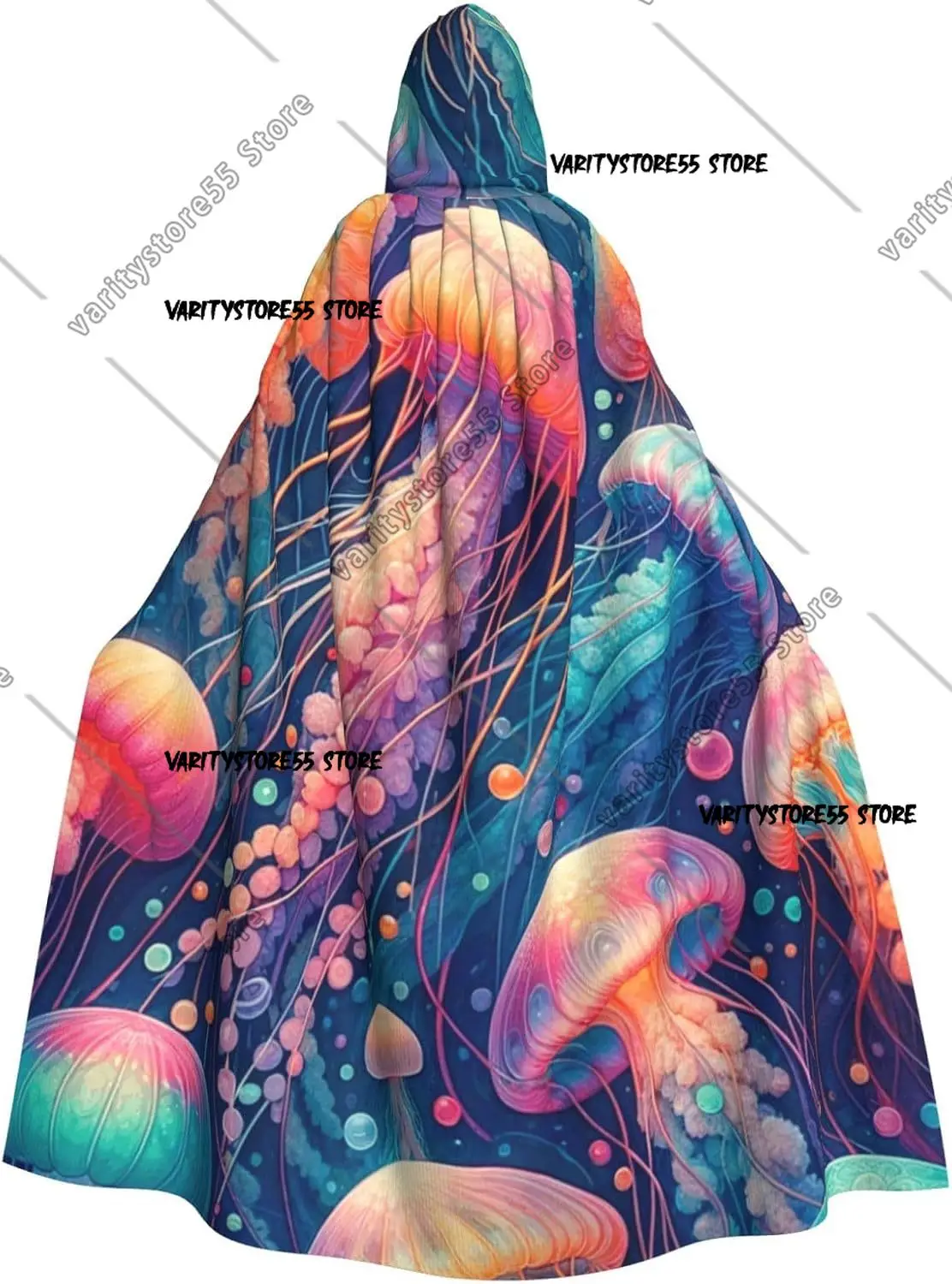 

Colorful Jellyfish Pattern Adult Witch Hooded Cape Halloween Costume Hooded Cloak