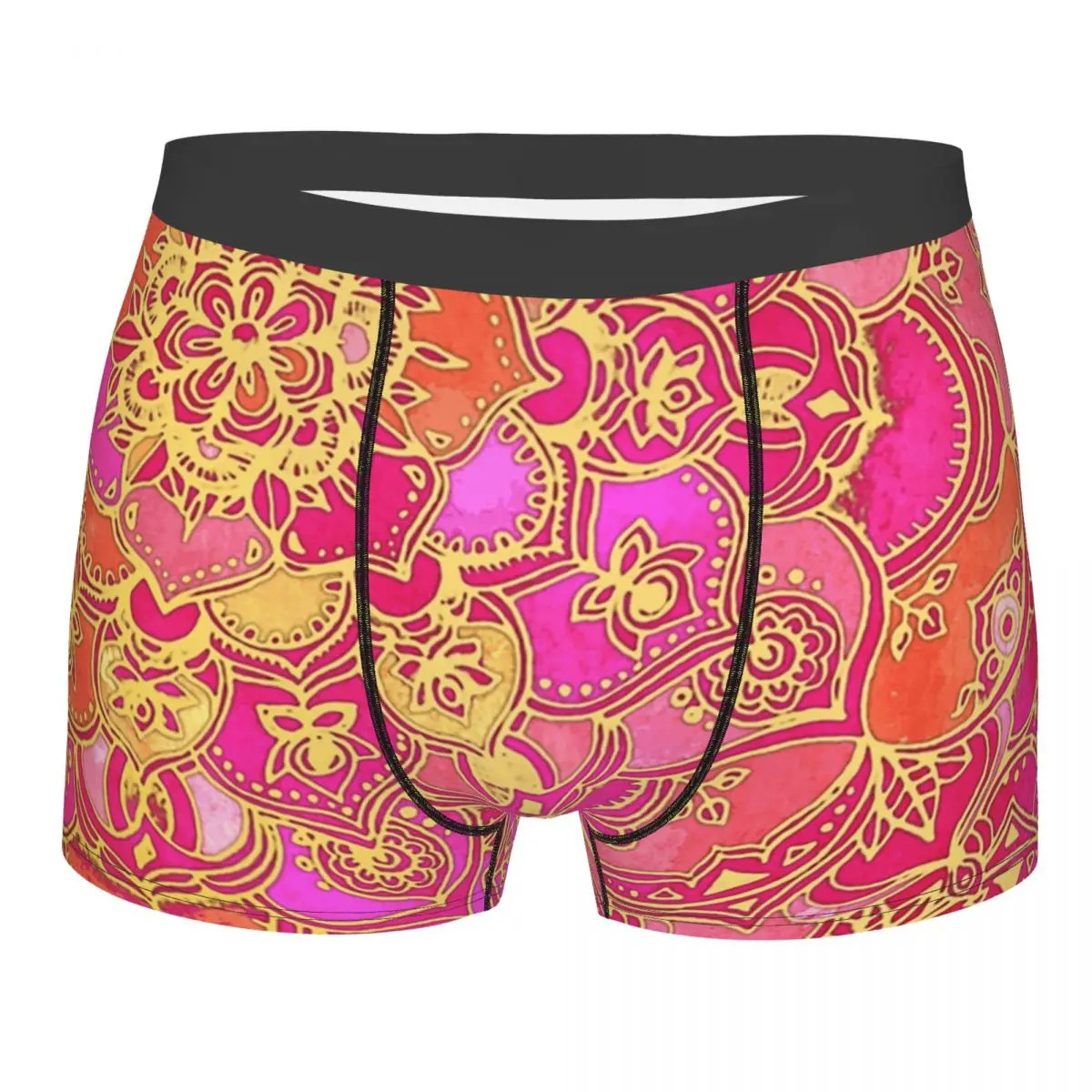 الجدة الساخن الوردي والذهب الباروك نمط الأزهار الملاكمين السراويل السروال الذكور تنفس ملخصات الملابس الداخلية #1