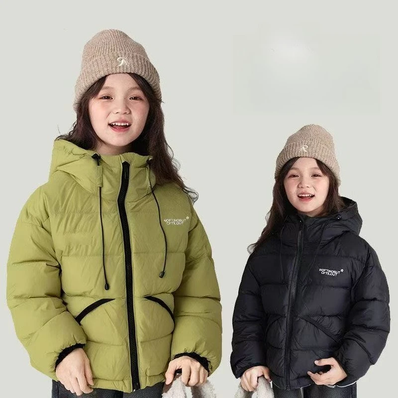

Зимняя куртка с капюшоном для мальчиков и девочек, тонкое пуховое пальто с длинными рукавами, унисекс, повседневная теплая повседневная верхняя одежда с наполнителем из хлопка и шелка