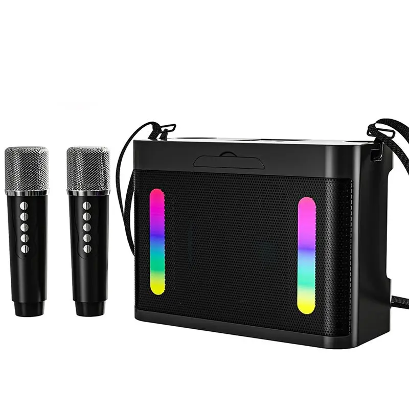 

Портативная караоке-система с 2 микрофонами, беспроводная Bluetooth-колонка с сабвуфером, красочная подсветка, стереозвук для семейных вечеринок