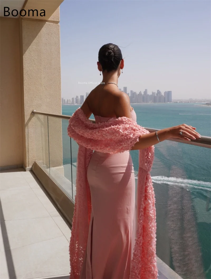 Booma حورية البحر بدون حمالات وردي فساتين لحضور الحفلات الموسيقية فساتين رسمية للنساء شال زهور بدون أكمام فستان سهرة مخصص 2025