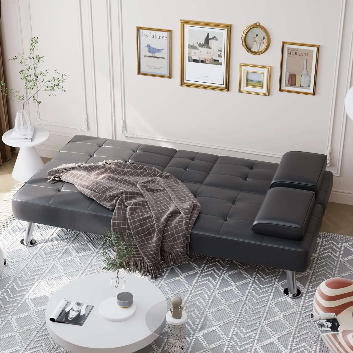 Cabrio Klapp Futon Schlafs ofa Schlaf couch für Wohnzimmer Kunstleder gepolstert Loves eat mit abnehmbaren Armlehnen, Metall l