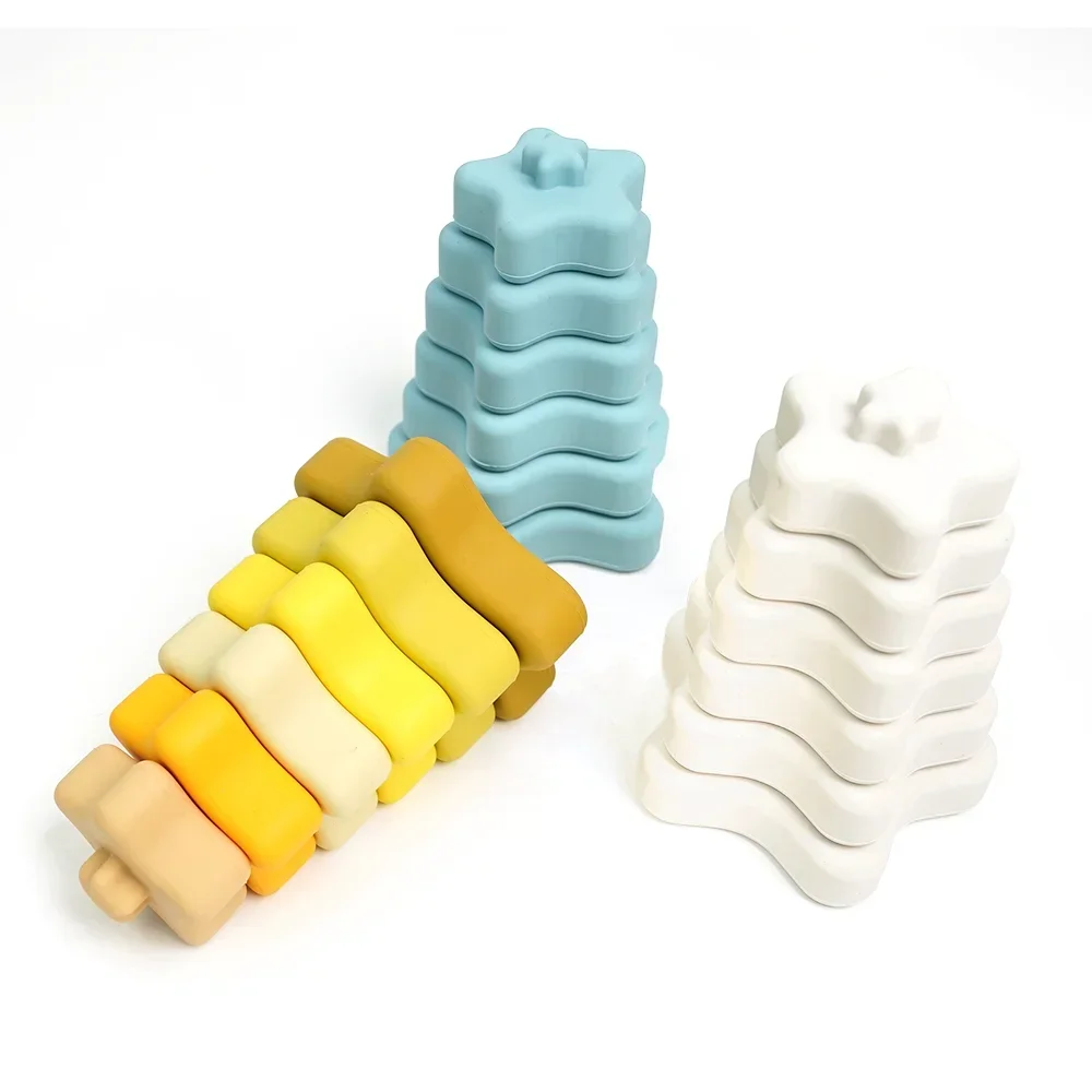 New Design Custom Montessori Building Blocks BPA Free Toddler Kids Educational Sensory Learning Baby Silicone Stacking Toys