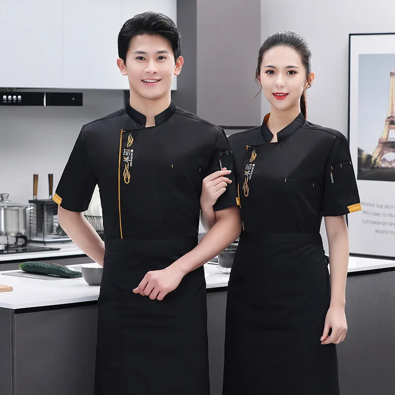 

Overalls Short Sleeve Restaurant Baking Hotel Catering Kitchen Canteen Chef Uniform Men's and Women's Summer Cl