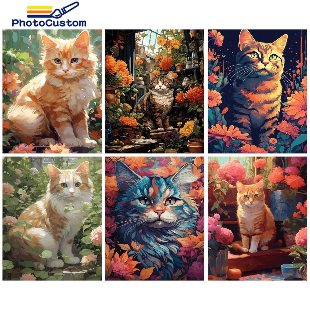 

PhotoCustom Paint By Numbers Kits Animal Cat On Canvas DIY Oil Painting By Numbers Hand Painting Decor Drawing Number Wall Decor