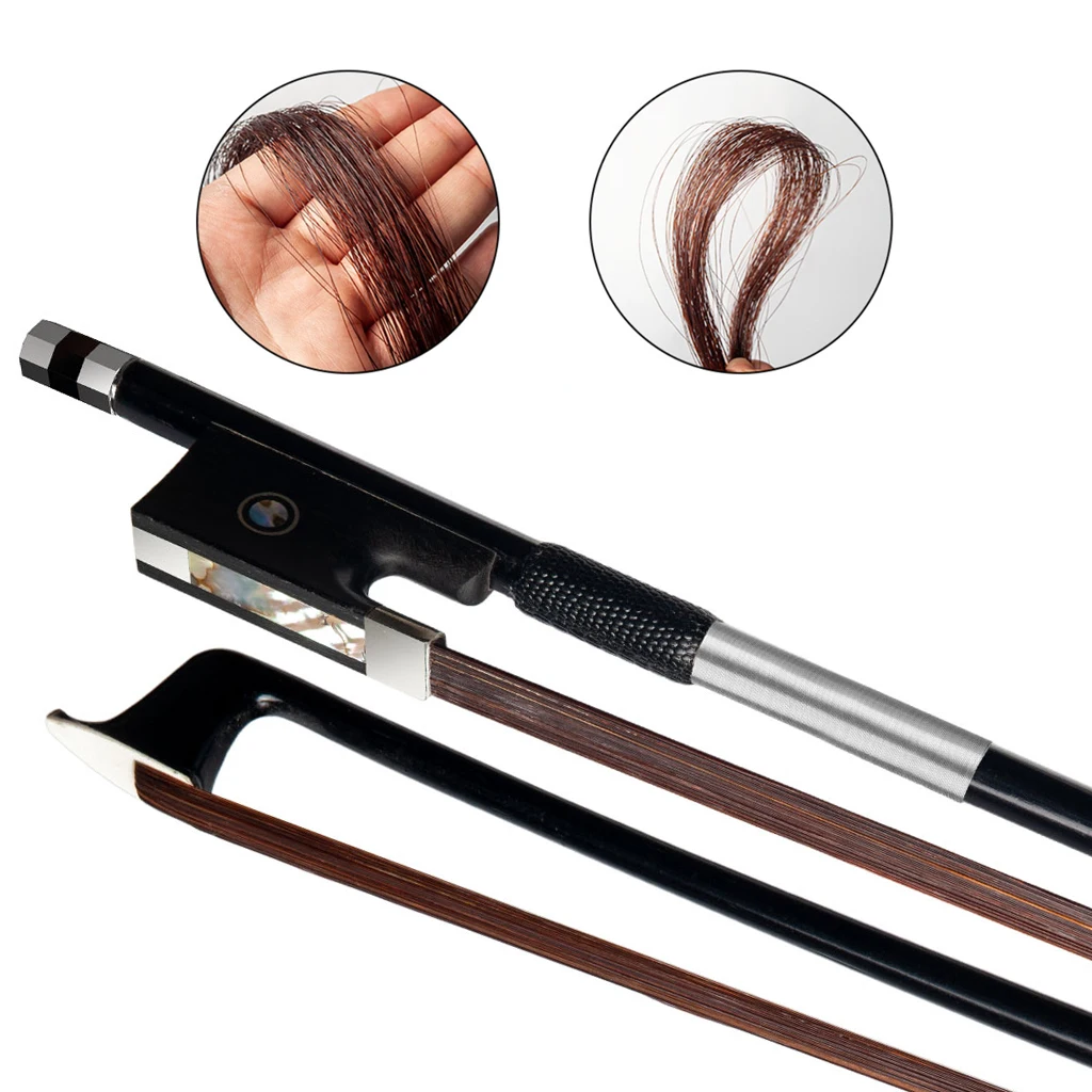 4/4 3/4 1/2 1/4 1/8 Size Violin Carbon Fiber Violins Bow Fiddle Bows Brown Real Horsehair Ebony Frog Accessories